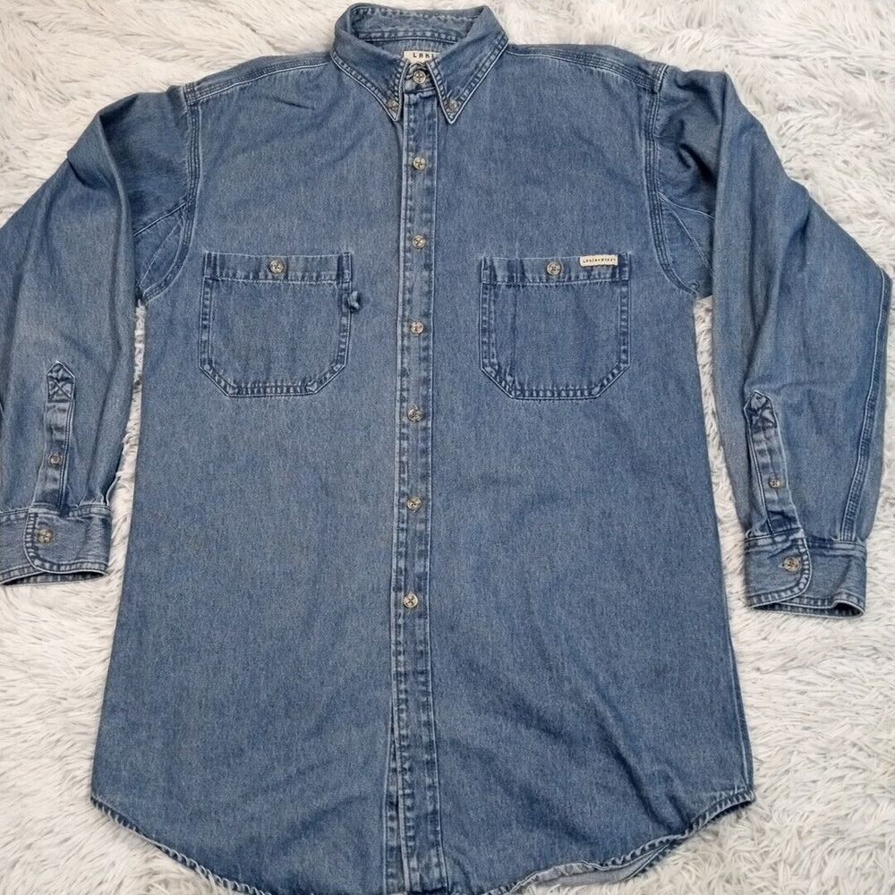 Vintage Lakin Mckey Shirt Mens‎ L Tall Blue Denim Rancher Work Chore Button Up